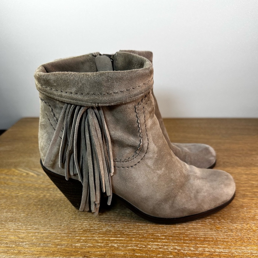 Sam Edelman Louie Women'sTan Suede Ankle Boots with Fringe 5 1/2
